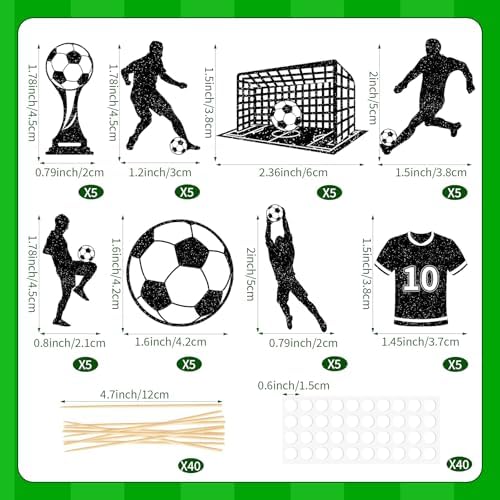 Hooqict 40Pcs Soccer Ball Cupcake Toppers Soccer Birthday Cake Topper Decorations Cupcake Picks for Kids Boys Men Sports Theme Birthday Party Decorations Game Day Party Supplies