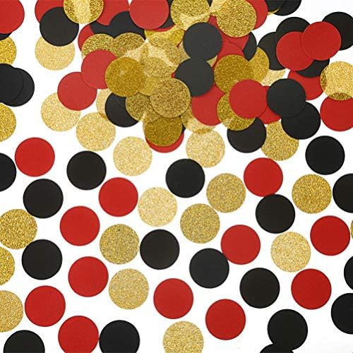 MOWO Gold Glitter, Black and Red Confetti Circles Table Decoration, 300pc