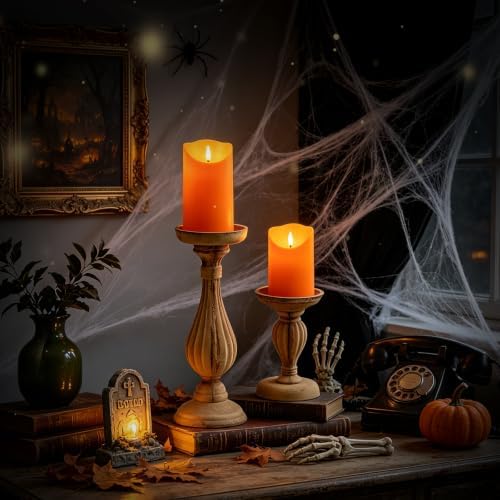 Nimiko Flameless Candles with Remote, Battery Operated Flickering Flameless Candles, LED Candles with Timer 2/4/6/8H, with Realistic LED Candles Set of 9 (D3 x H 3" 4" 5" 6" 7") (Orange)
