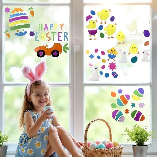 6 Sheets Easter Window Clings Gel, Easter Window Stickers for Glass
