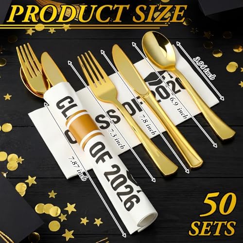 Gueevin 50 Set Graduation Plastic Silverware Set Graduation Party Supplies