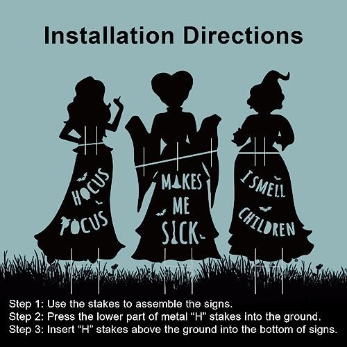 Hocus Pocus Halloween Decorations Outdoor: 3ct Extra Large Hocus Pocus Witches Black Silhouette Yard Signs Decor with Stakes, Thick Corrugated Plastic, Halloween Outside Decor for Kids Lawn Home Party