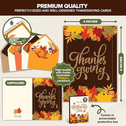 Decorably 40 Pack Happy Thanksgiving Cards with Envelopes, 10 Card Designs