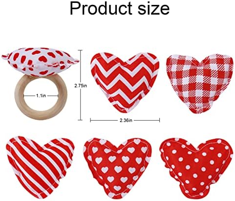 Red Love Napkin Rings Set of 12, Heart Cloth Napkin Rings Holder with Wooden Buckles for Valentine's Day, Mother's Day, Wedding, Anniversary Dinners, Parties Table Decoration