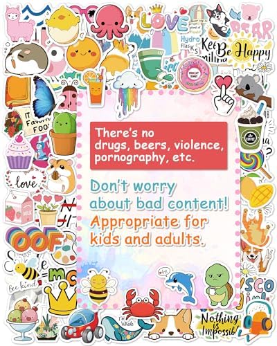 100 Pcs/Pack Water Bottle Stickers for Kids, Cute Vinyl Waterproof Stickers
