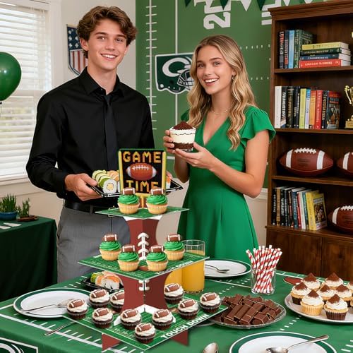 Gistome 3-Tier Football Cupcake Stand – Game Time Dessert Display Holder for Football Game Party, Sports-Themed Events, and Tailgate Celebrations