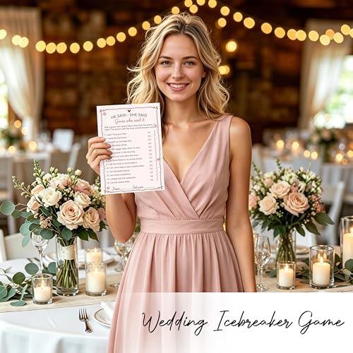 He Said She Said - Pink Bridal Shower Games Cards - 30 Fun Wedding Party Game Cards for Bridal Shower, Engagement, Bachelorette & Newlywed Party, Icebreaker Activity Supplies & Decorations
