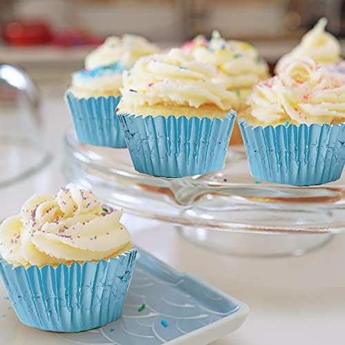 Light Blue Foil Cupcake Liners,GOLF 100Pack Metallic Baking Cups Standard Size