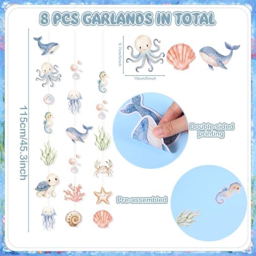 Xinnun 8 Pcs Sea You Soon Baby Shower Decorations Under The Sea Garlands