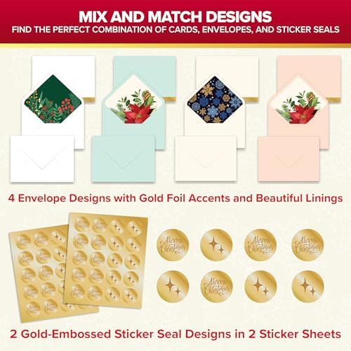 Decorably 40 Pack Foil Embossed 5x7in Assorted Christmas Cards