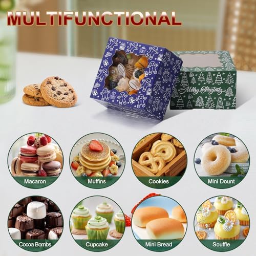 COTOPHER 30Pcs Christmas Cookie Boxes for Gift Giving,4x4x2.5 in Bakery Box