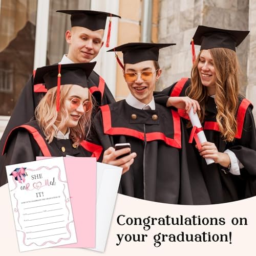 Graduation Invitations 2026 with Envelopes - 20 Pack Class of 2026 Pink bow Graduation Party Invitations, 4x6 Inch Fill-in Graduation Announcements for High School or College - A13