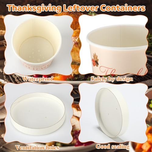 Willinglong 24 Pcs Thanksgiving Paper Containers with Lids Disposable Fall