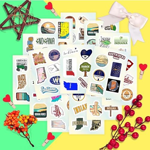 100Pcs Indiana Sticker for Water Bottle and Laptop - State Souvenirs, Decorations & Gifts, Waterproof Vinyl Decals, Gifts for Women & Men