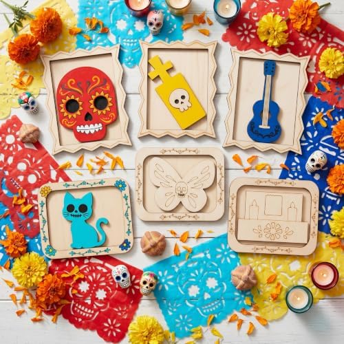 12 Pack Day of the Dead DIY Wooden Craft Kit, Skull Frame Wood Craft Decor