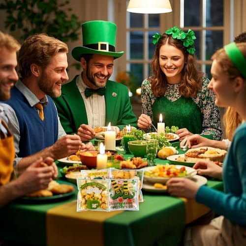 100 PCS Clear St Patricks Ziplock Bags, Plastic St Patricks Treat Gift Candy Goodie Snack Cookie Bags Party Favors Supplies for Gifts Giving Shamrock Bags Holiday Candy Bags Wrap