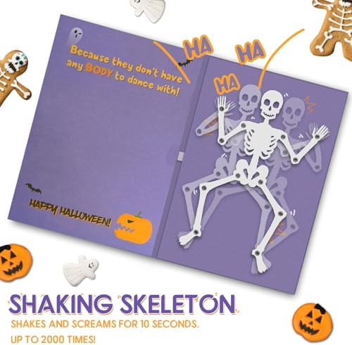 Funny Dancing Skeleton Halloween Card with Joke – Hilarious Musical Greeting for Friends, Husband, Her, Him, Men, WomenGrandpa, Grandma, Mom, Dad, Aunt, Uncle