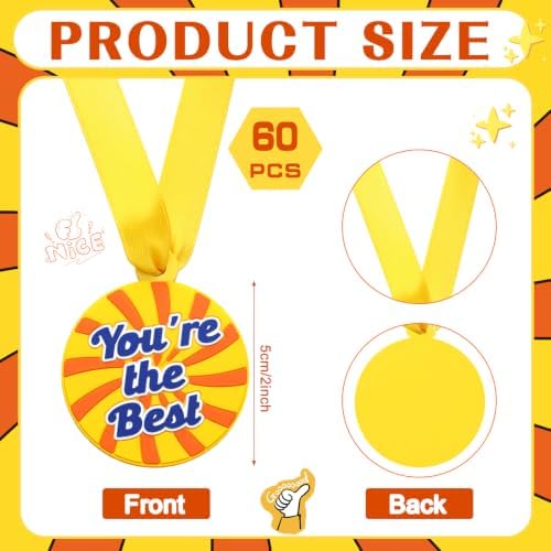 AmazingSpark 60 Pcs You're the Best Award Medals, 2 Inch Rubber Medals Bulk Winner Encourage Team Participation for Kids Adults Trophy Award Prize Gift Competitions Graduation Party