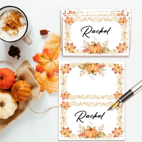 Pumpkin Place Cards for Table Setting, Tent Cards Decor For Birthday Baby Shower Thanksgiving Party Decorations, Bridal Shower Wedding Place Card, 25 Pack Birthday Food Name Card 2 x 3.5" /041
