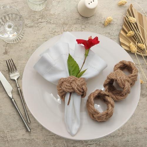 Woven Napkin Rings Set of 12, Natural Cotton Yute Napkin Holder Brown