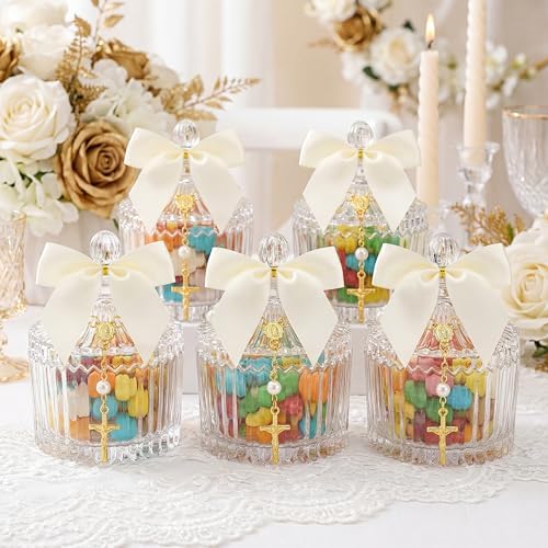 Chuangdi 6 Sets Baptism Favors for Guests Crystal Candy Bowl Gift,White