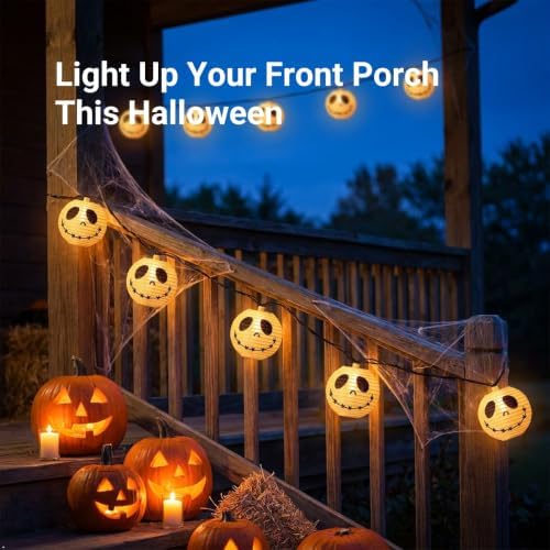 TIGOMOOV Halloween Ghost String Lights Plug in, 10 White Ghost Lanterns 9.83FT Connectable, Warm White Incandescent Indoor Outdoor Spooky Decorations for Porch Mantel Tree Yard Party