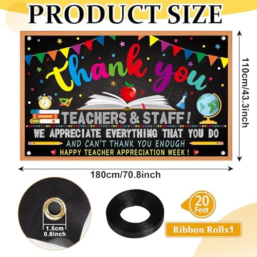 Happy Teacher Day Banner Teacher Appreciation Week Decorations Flag Outdoor 71x44 Inch School Classroom Backdrop,Thank You Teacher Gifts for Indoor Home Party Supplies,Yard Sign Photography Background