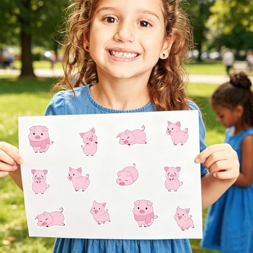 500PCS Little Pig Stickers 7 Styles Pink Piglet Sticker Rolls 1in Adorable Cartoon Stickers Party Favors Waterproof Vinyl Sticker for Birthday Party Favors Envelopes Scrapbook Decorations