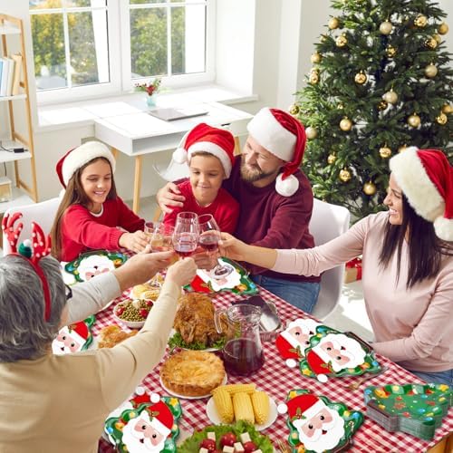 JULBEAR 100PCS Christmas Paper Plates and Napkins Sets for Party Supplies