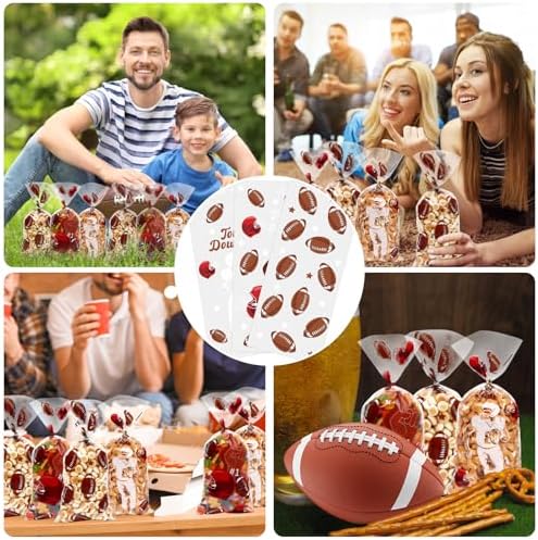 DIYASY 150 Pcs Football Cellophane Candy Bags, Clear Football Gift Treat Bag Plastic Goodie Snack Bags with Ties Sports Theme Party favors Supplies