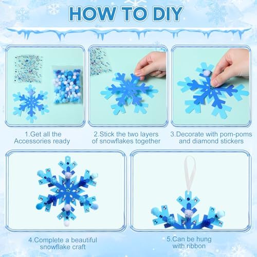Funrous 48 Sets Snowflake Crafts Kit Winter Paper Crafts Hanging Ornaments