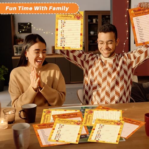 YQUQWN 32PCS Thanksgiving Party Games Set, Thanksgiving Trivia Game Word Scramble Pattern Guessing Game for Family Party Activities Decorations Family Kids