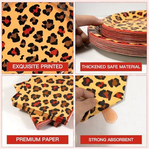 180pcs Red Cheetah Print Plates and Napkins Party Supplies,Serves 60