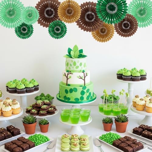 BEISHIDA Honeycomb Round Paper Fans Green Brown Hanging Party Decoration