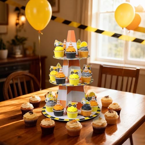 3 Tier Construction Cupcake Stand Truck Birthday Party Decoration