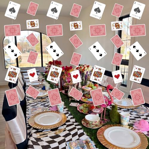 Xinnun 8 Pcs Wonderland Tea Party Decorations Fairytale Poker Cards Garland