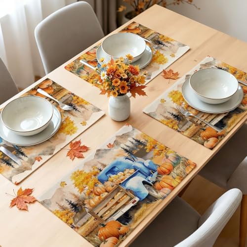 Fall Placemats Set of 4, 12x18 inch - Harvest Farm Thanksgiving Table Decor
