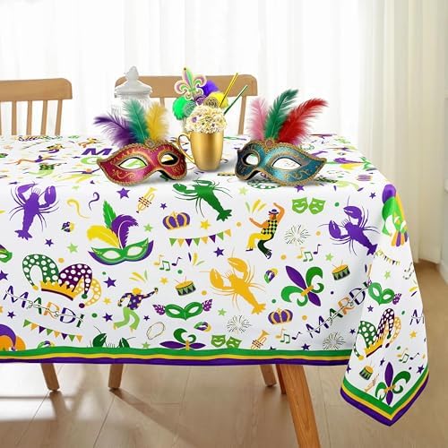 Mardi Gras Tablecloth Decoration Tablecloths, Purple Green Yellow Table Covers, Waterproof Table Cover for Dinner Kitchen Party Holiday Decor 60"x 84" Oblong/Rectangle