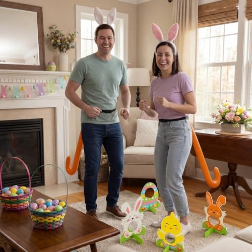 Vicenpal 32 Pcs/4 Set Easter Tail Game Easter Party Games Adults Family Cane Tail Funny Family Night Activities Outdoors Indoor Birthday Baby Shower Bachelorette Party Supplies Favors