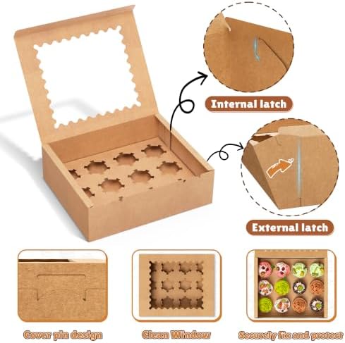 RYDDOY 4 Pack Brown Cupcake Boxes, Hold 12 Count Cupcake, Cupcake Carriers