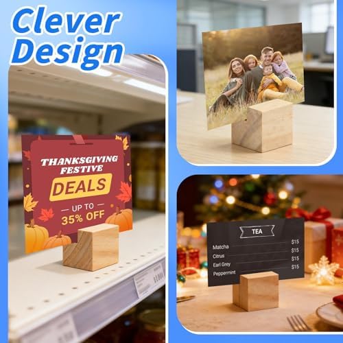 30Pcs 1.2x1.2 Inches Wood Table Number Stands, Wood Place Card Holders, Wooden Holders for Wedding, Ceremony, Birthday, Party, Home Decoration, Events (2mm Slots)