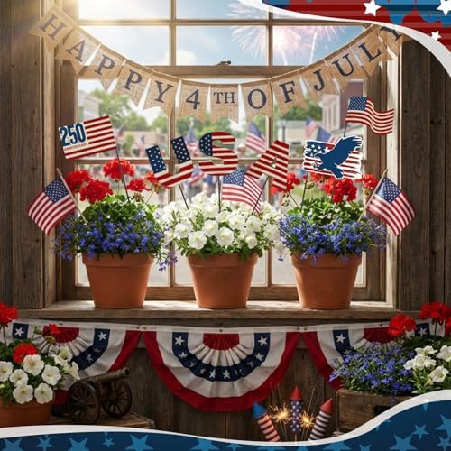 Pickmesh 6 Pcs 4th of July Outdoor Decor Metal Yard Signs 12 Inch USA Eagle
