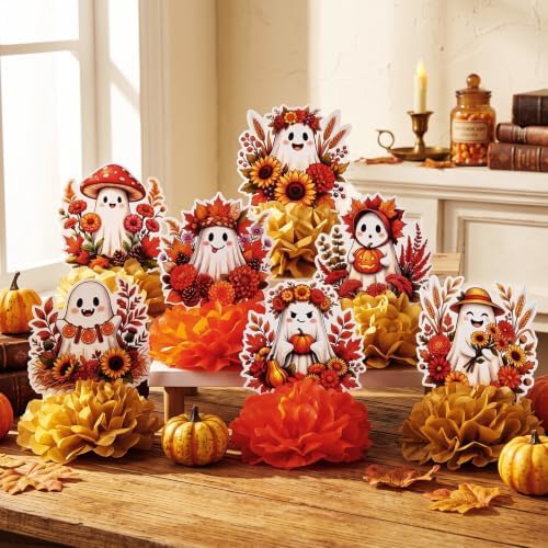 AmazingSpark 9 Pcs Fall Paper Honeycomb Ghost Spooky Centerpieces for Table
