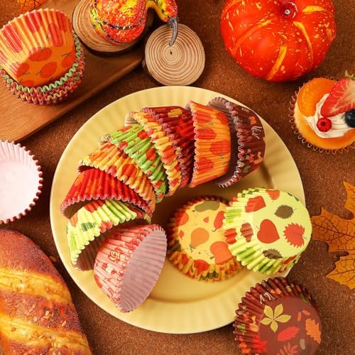 SANNIX 450pcs Fall Cupcake Liners, Pumpkin Maple Leaf Cake Baking Cups