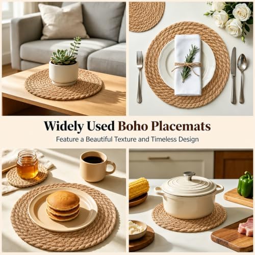 13.8" Round Woven Placemats, Plate Chargers for Dining Table