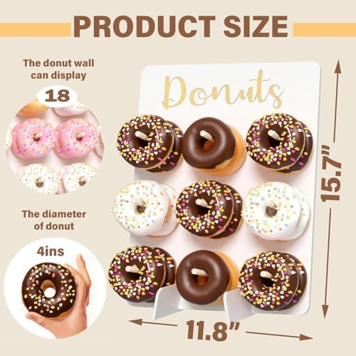TourKing 2PCS Donut Wall Display Stand,Wooden Donut Wall Stand Wedding Party Decoration Display Board Can Accommodate 18 Donuts, Reusable, Durable