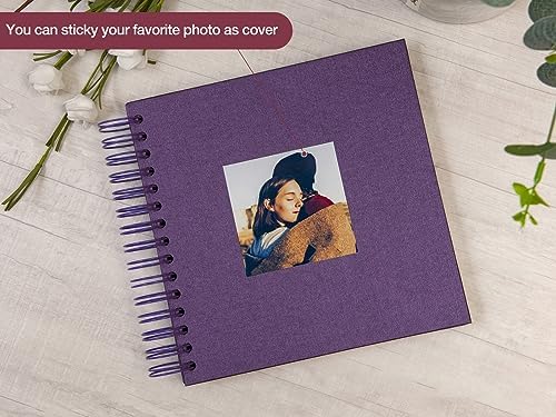 potricher 8 x 8 Inch DIY Scrapbook Album 80 Pages with Kraft Paper, Purple