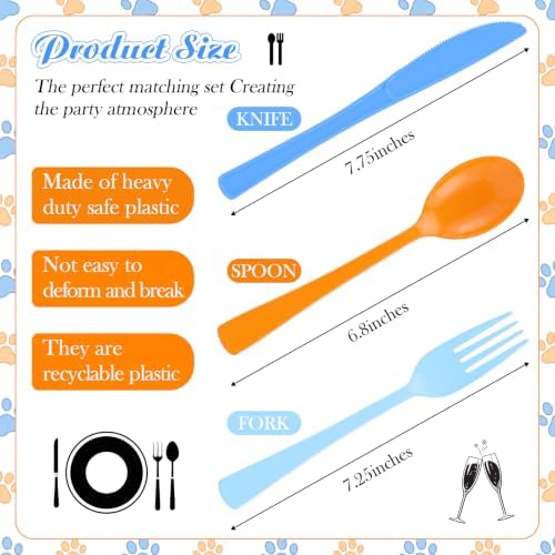 Minatee 180 Pcs Cartoon Birthday Plastic Silverware Heavy Duty Cutlery Sets Disposable Utensils for Holiday Birthday Themed Party Supplies, 60 of Each Forks Knives Spoons