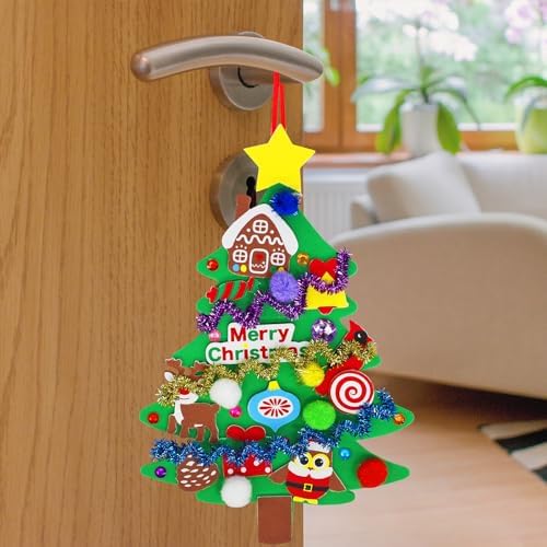 Winlyn 24 Sets Christmas Tree Ornaments Decorations Art Sets DIY Christmas Craft Kits Pine Tree Snowman Snowflake Penguin Foam Stickers Arts and Crafts for Kids Party Favors Home Classroom Activities