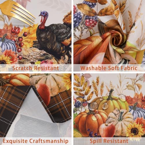 Thanksgiving Plaid Tablecloth Rectangle 60 x 84 Inch, Stain Resistant Machine Washable Fabric Polyester Turkey Harvest Tablecloths Rectangular Thanksgiving Table Cloth Rectangle Table Cover